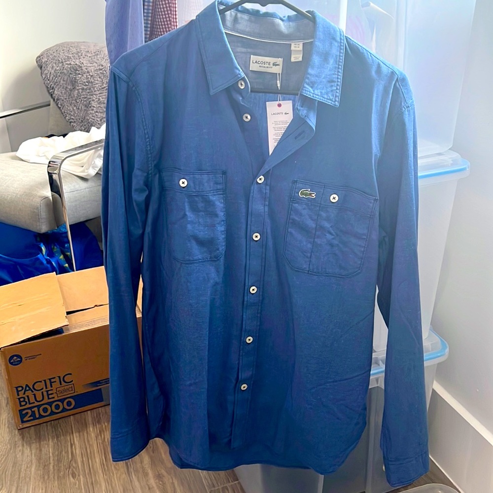 Brand new Lacoste regular fit long sleeve blue button down